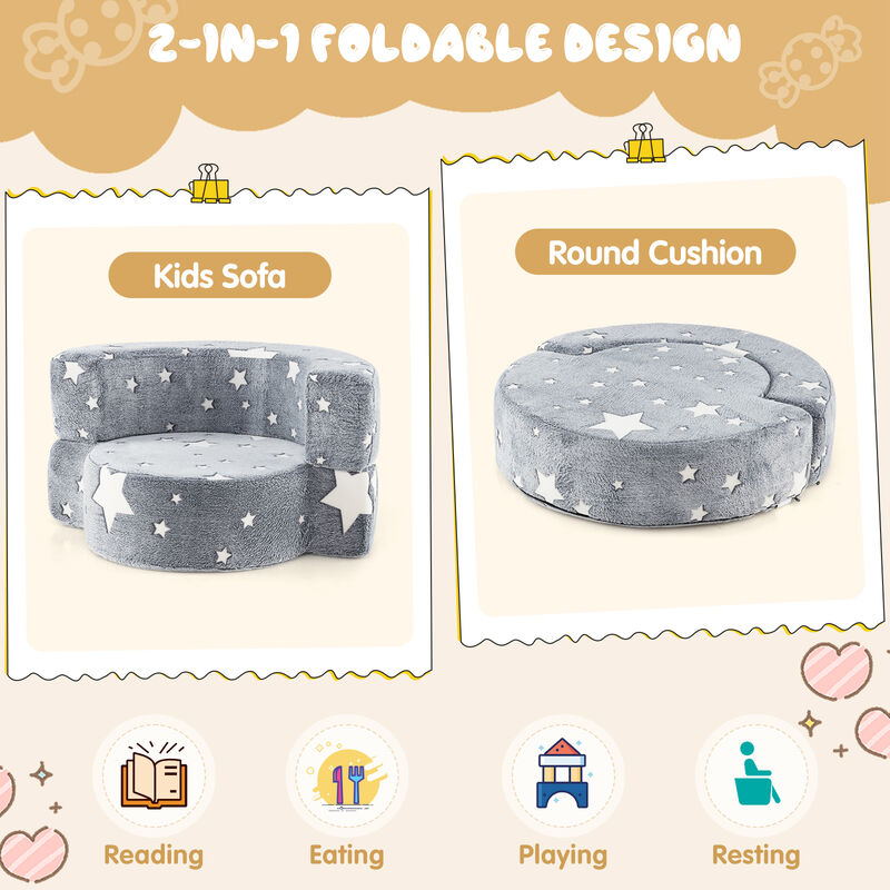2-in-1 Convertible Glow-in-the-Dark Kids Sofa with Removable Washable Cover