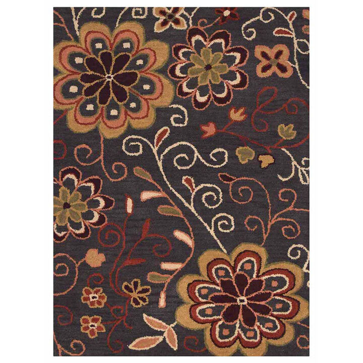 RUGSOTIC CARPETS HAND TUFTED WOOL ECO-FRIENDLY AREA RUGS  - 5'x8', Rectangle Shape, Charcoal, Floral Modern Design, High Pile Thick Handmade Anti Skid Area Rugs for Living Room, Bed Room (K00656)