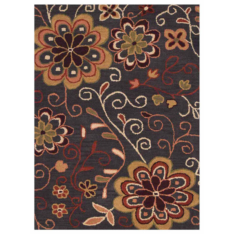 RUGSOTIC CARPETS HAND TUFTED WOOL ECO-FRIENDLY AREA RUGS  - 5'x8', Rectangle Shape, Charcoal, Floral Modern Design, High Pile Thick Handmade Anti Skid Area Rugs for Living Room, Bed Room (K00656)