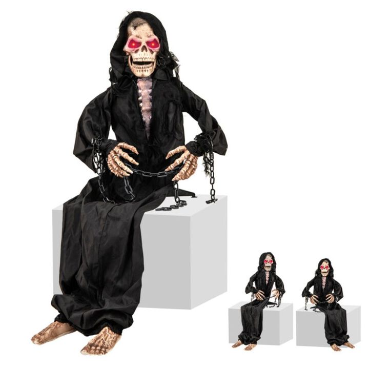 Hivvago 5 Feet Animated Halloween Sitting Reaper with Voice Greetings
