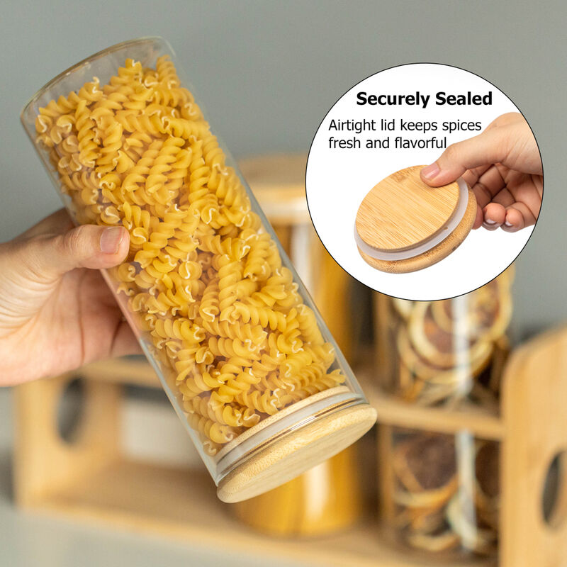 Basicwise 3 Pcs 30oz Glass Jars with Bamboo Shelf for Storing Ground Coffee, Sugar, Beans and Grains, Airtight Canisters for Nuts, Pasta, Flour and Tea Bags - Ideal for Kitchen and Pantry Organization