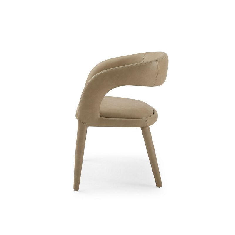 Cid Taya 24 Inch Dining Chair, Carved Back, Tapered Legs, Tan Faux Leather - Benzara