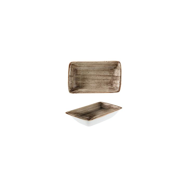 Terrain 6" x 3.75" x h:1.25" 6 oz. Rectangular Brown Porcelain Deep Plate (Set of 2)