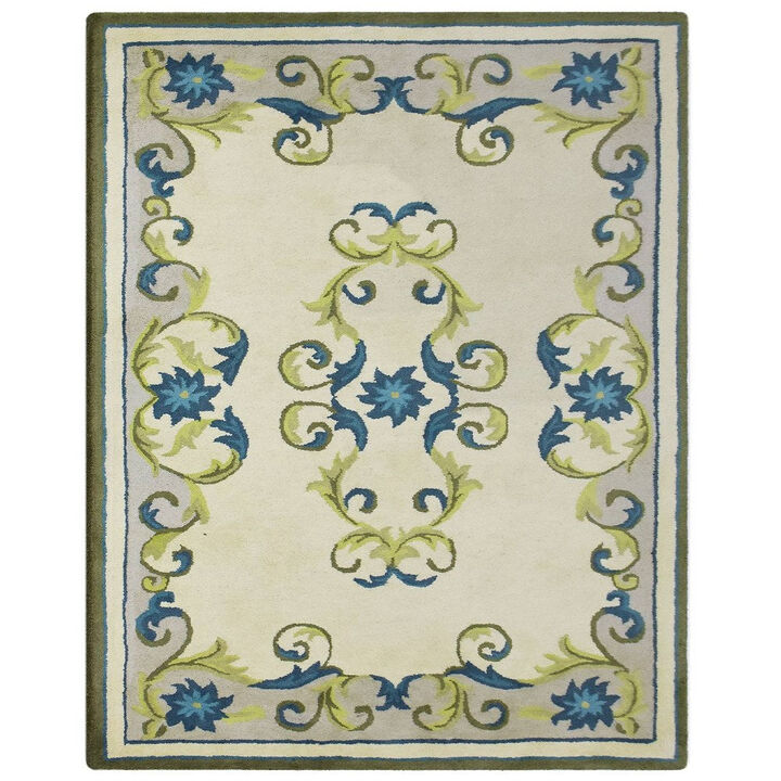 RUGSOTIC CARPETS HAND TUFTED WOOL ECO-FRIENDLY AREA RUGS  - 8'x10', Rectangle Shape, Light Green, Floral Modern Design, High Pile Thick Handmade Area Rugs for Living Room, Bed Room (K03081)