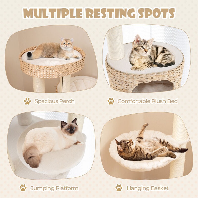 Modern Cat Tree for Indoor Cats with Cattail Fluff Condo and Top Perch
