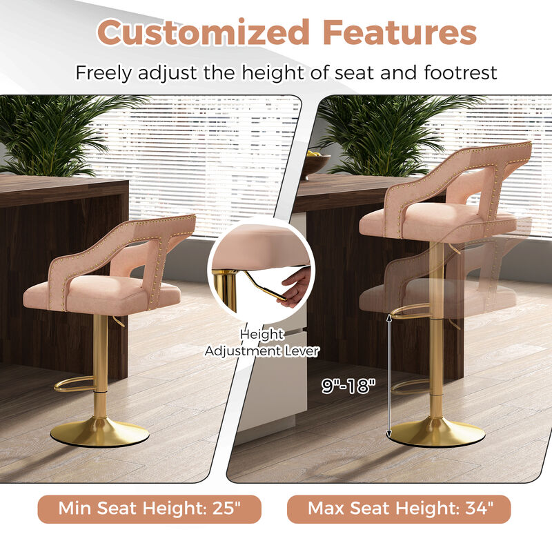 Set of 2 Bar Chairs with Footrest 2-Layer Electroplated Metal Base for Enhanced Durability