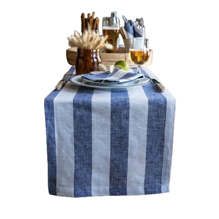 Solino Home 100% Pure Linen Table Runner | Cabana Stripe for Thanksgiving, Christmas