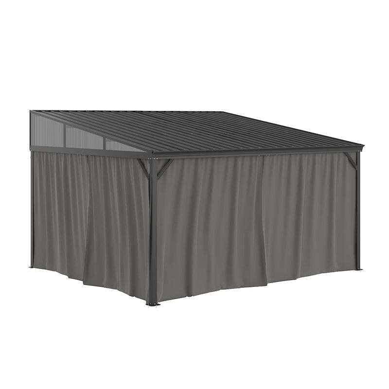 FUFU&GAGA Black Patio Lean-to Gazebo – Wall-Mounted Gazebo with Galvanized Steel Roof, Aluminum Frame, Mosquito Netting & Curtains, (165.7" L x 142.8" W x 103.4" H), Black