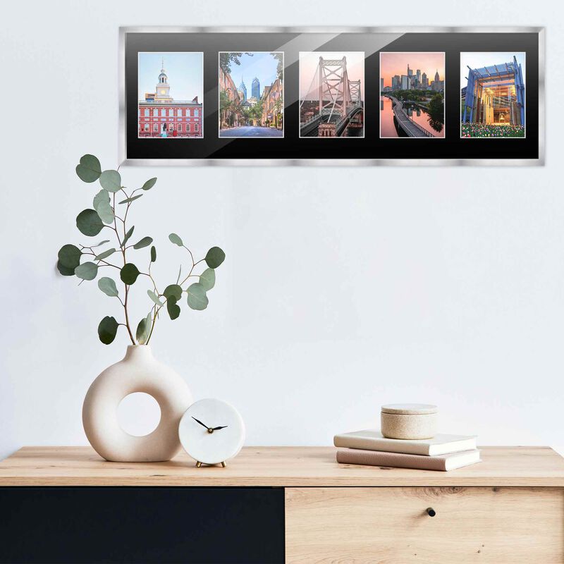 7.5x23.5 Wood Collage Frame with Black Mat For 5 4x6 Pictures