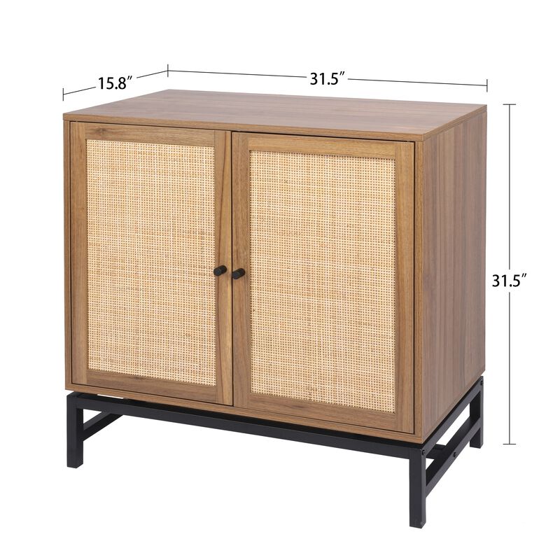 MONDAWE 2 Pieces Double Door Natural Rattan Cabinet with 1 Adjustable Inner Shelves, Accent Storage Cabinet（Set of 2）