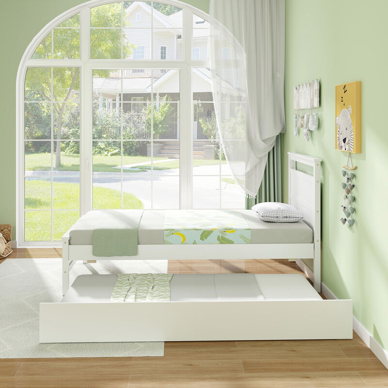 Twin Size Wooden Bed Frame with Trundle for Teens and Adults