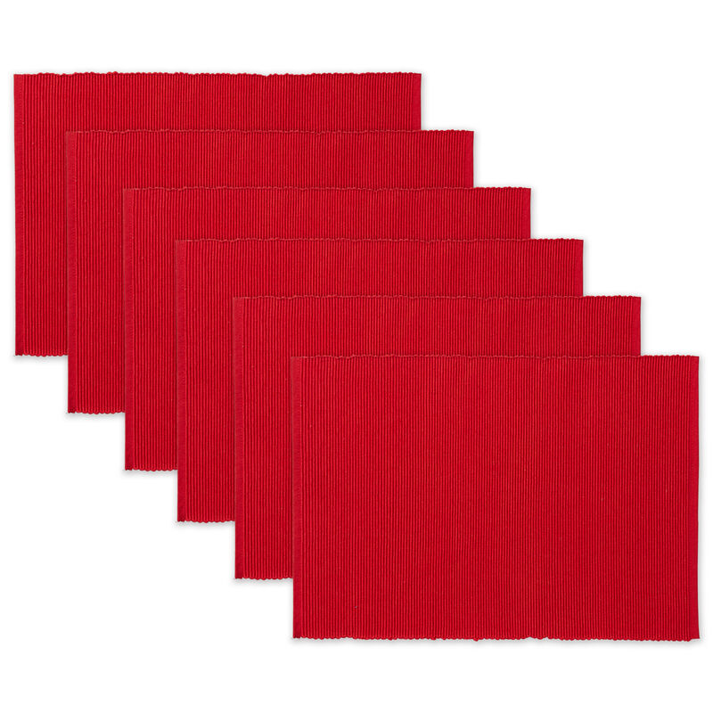 Set of 6 Tango Red Ribbed Placemats 19” x 13"