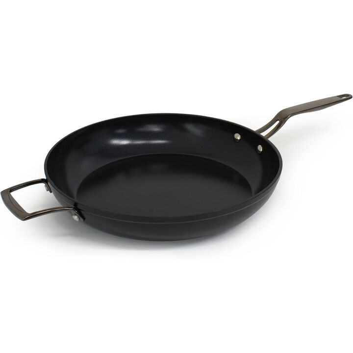 Blu. Cookware 12.6” Induction Frying Pan, Non-Toxic, Durable Non-Stick Ceramic, PFA/PFOA-Free, Suitable for All Cooktops, Includes Bamboo Brush
