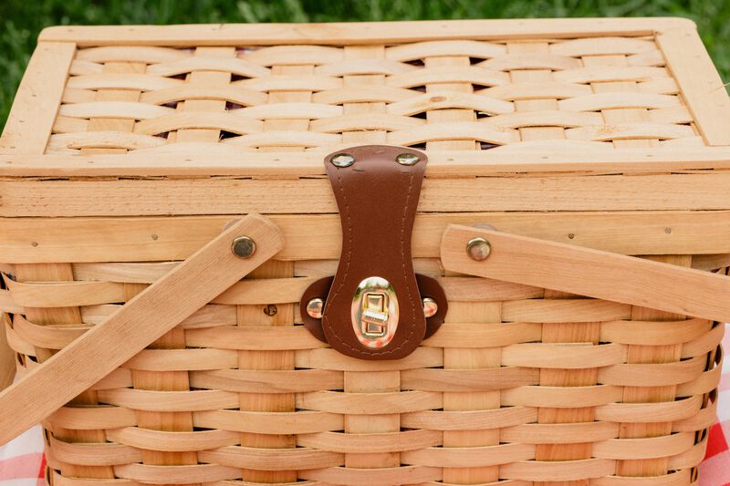 Picnic Basket with Red White Plaid Lining