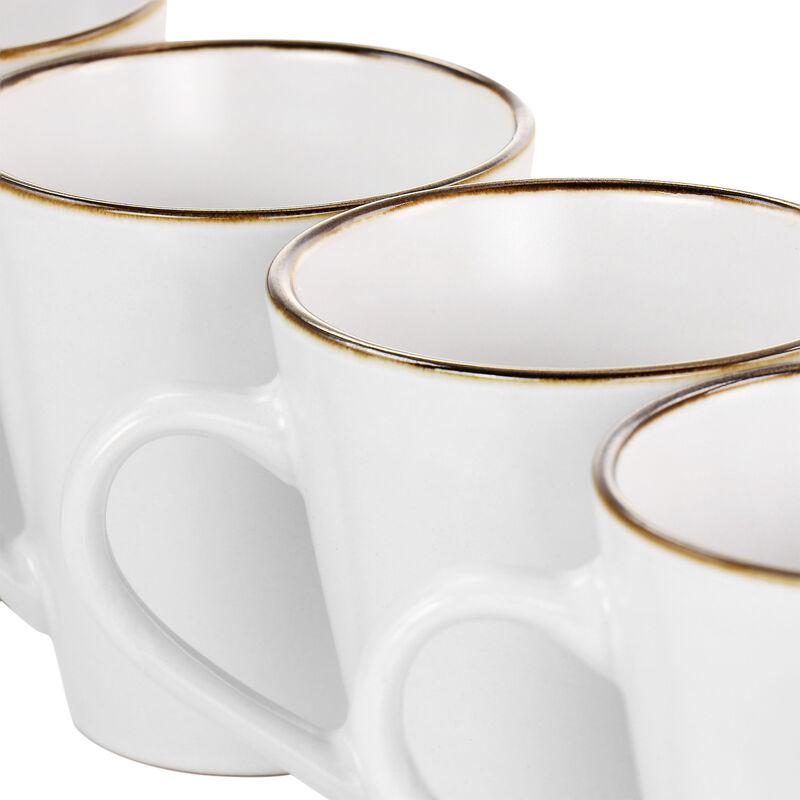 Elama Arthur 6 Piece Stoneware Mug Set in Matte White with Gold Rim