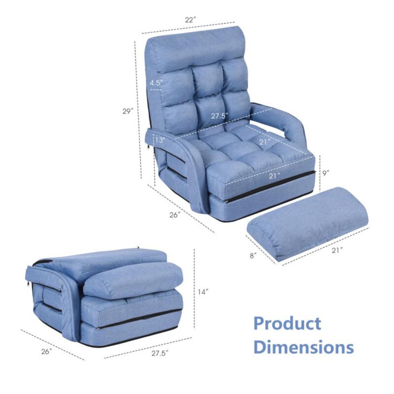 Hivvago Folding Lazy Floor Chair Sofa with Armrests and Pillow