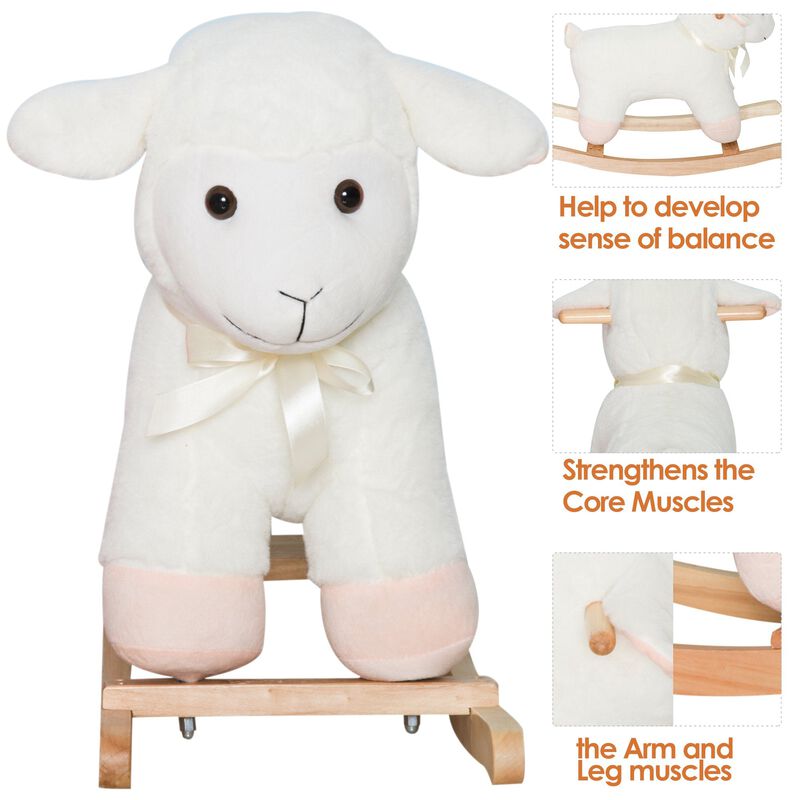 Woolly Wonder: White Wooden Lamb Rocking Horse for Kids