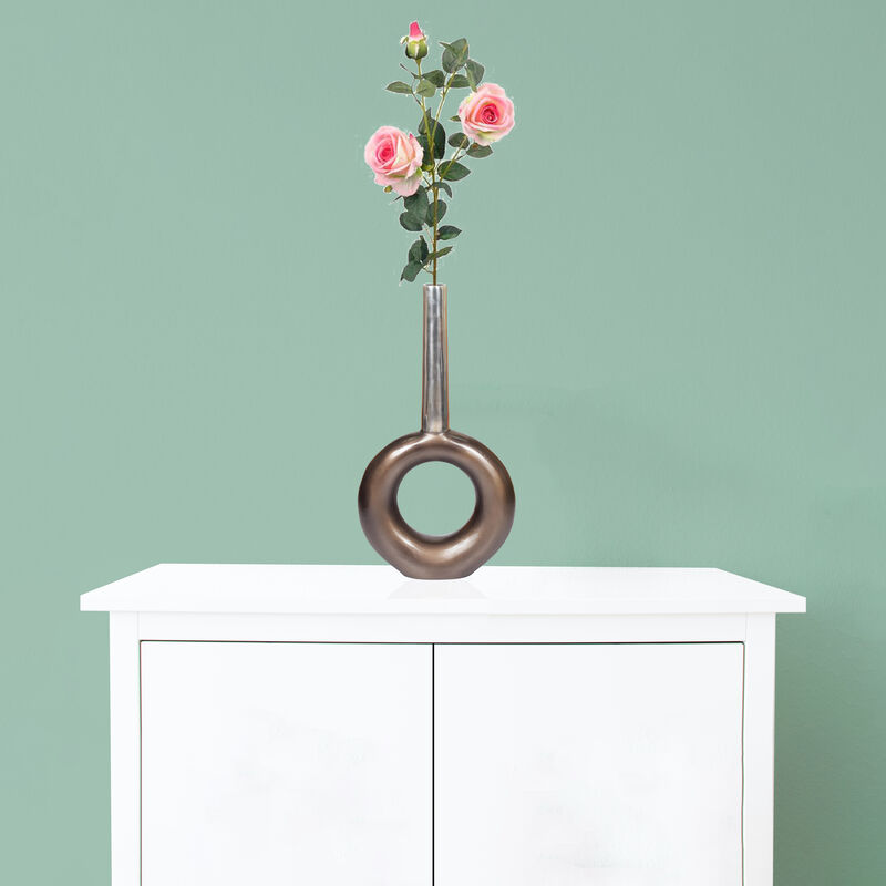 Decorative Centerpiece Aluminium-Casted Table Flower Vase, Two Tone Brass Antique 22.75 Inch