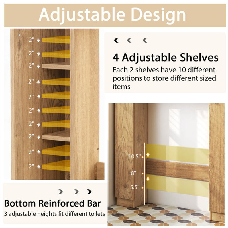 Independent Toilet Storage Cabinet with Shelves and Enclosed Compartment