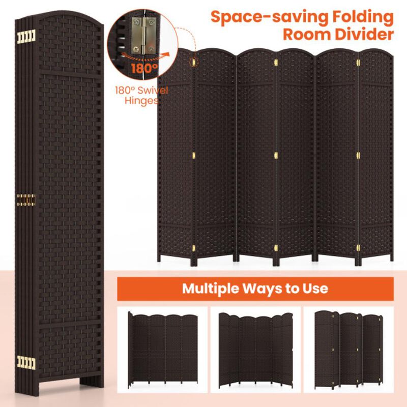 Hivvago 6-Panel Room Divider 5.6 FT Tall Folding Privacy Screen with Hand-woven Texture