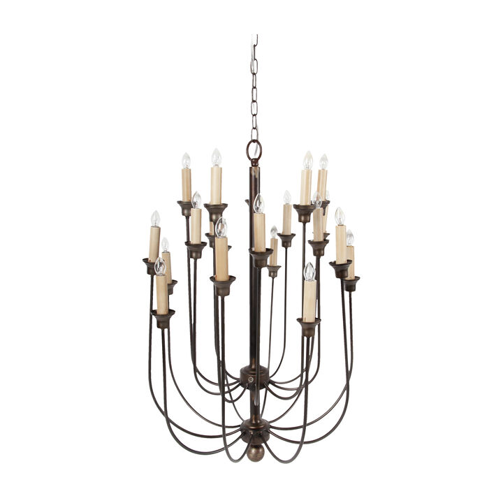 Traditional Decorative Metal Chandelier with Multiple Candles, Bronze and Cream - Benzara