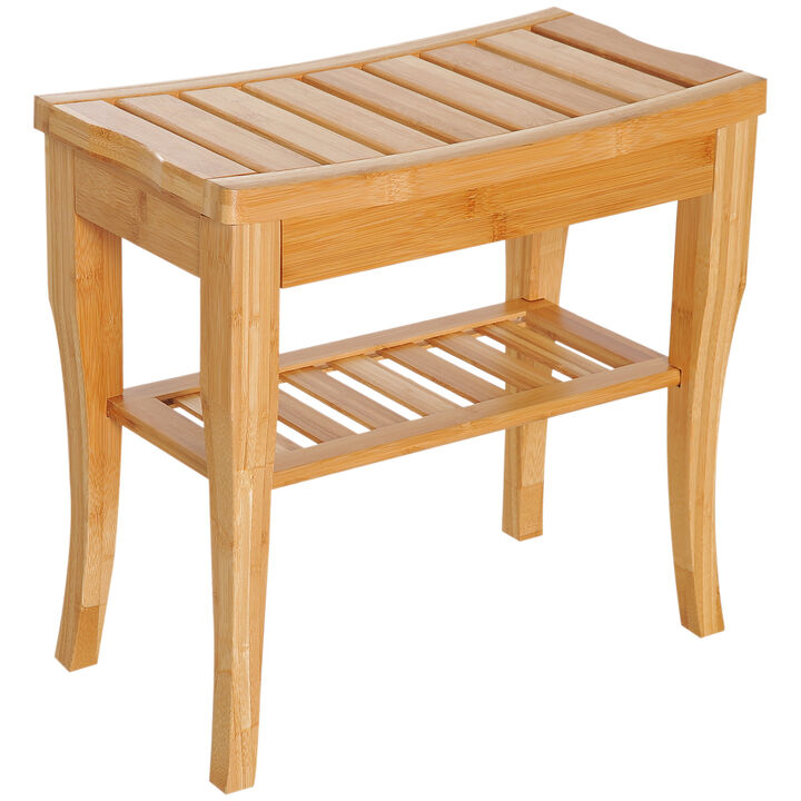 20" Bamboo Shower Bench With Storage Shelf