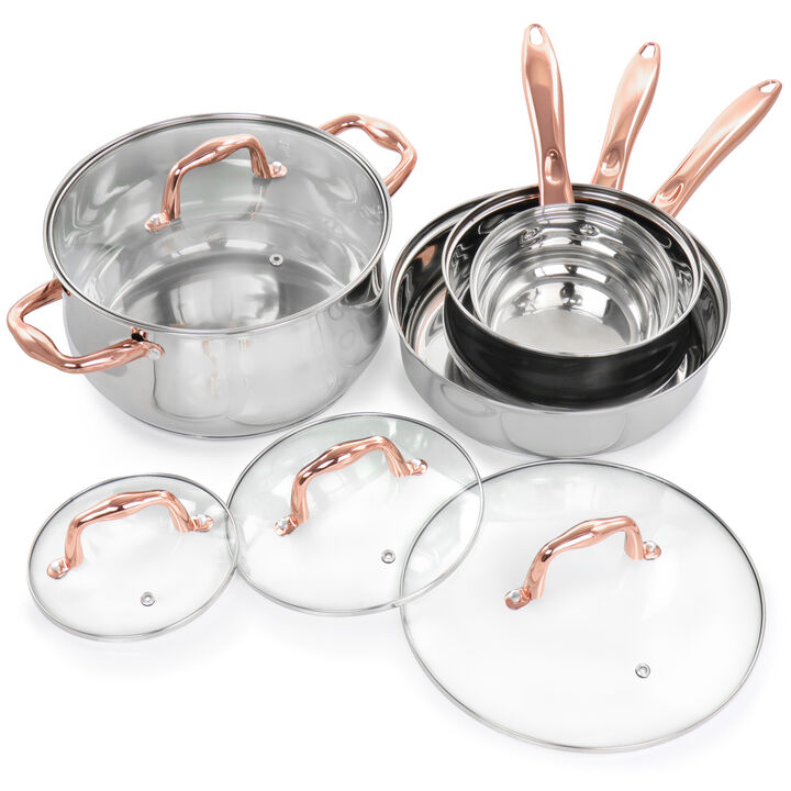 Gibson Home Bransonville 8 Piece Stainless Steel Cookware Set in Chrome and Bronze