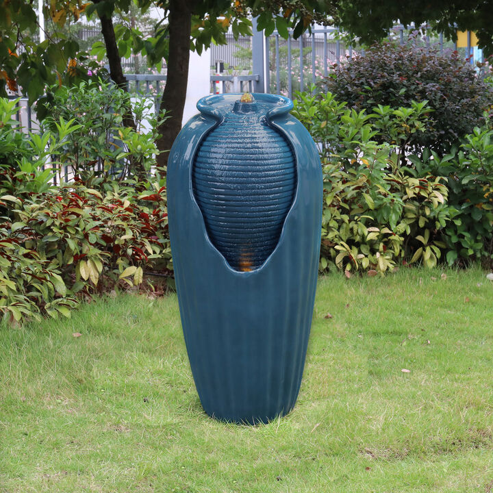 Teamson Home Indoor/Outdoor Contemporary Vase Water Fountain with LED Lights, Blue