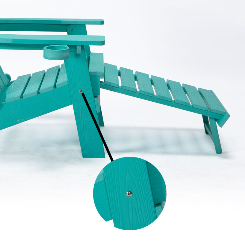 Tale Folding Adirondack Chair With Pullout Ottoman With Cup Holder, Oversized, Poly Lumber