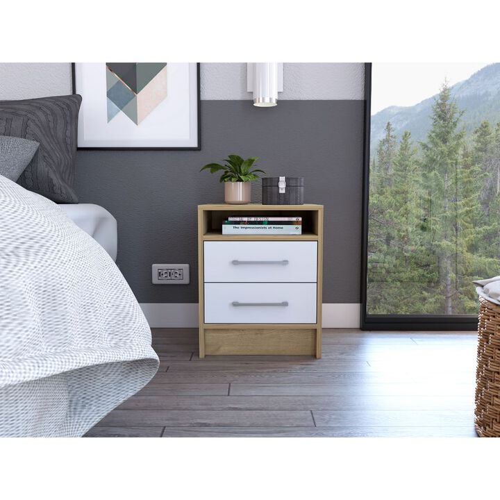 Streamdale Rowley 2-Drawer 1-Shelf Rectangle Nightstand And Light Oak