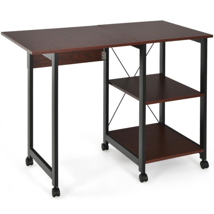 Hivvago Folding Writing Office Desk with Storage Shelves