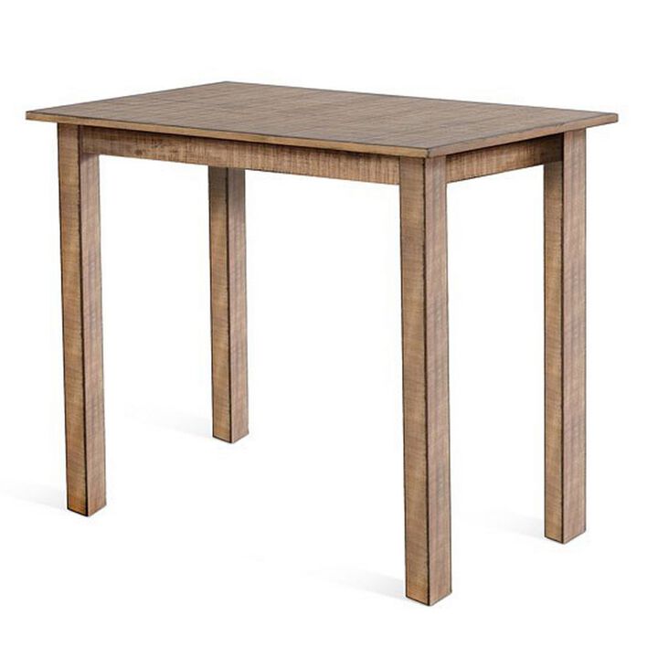 Rena Bar Height Dining Table, 48 Inch Beige Pebble Mahogany Wood - Benzara