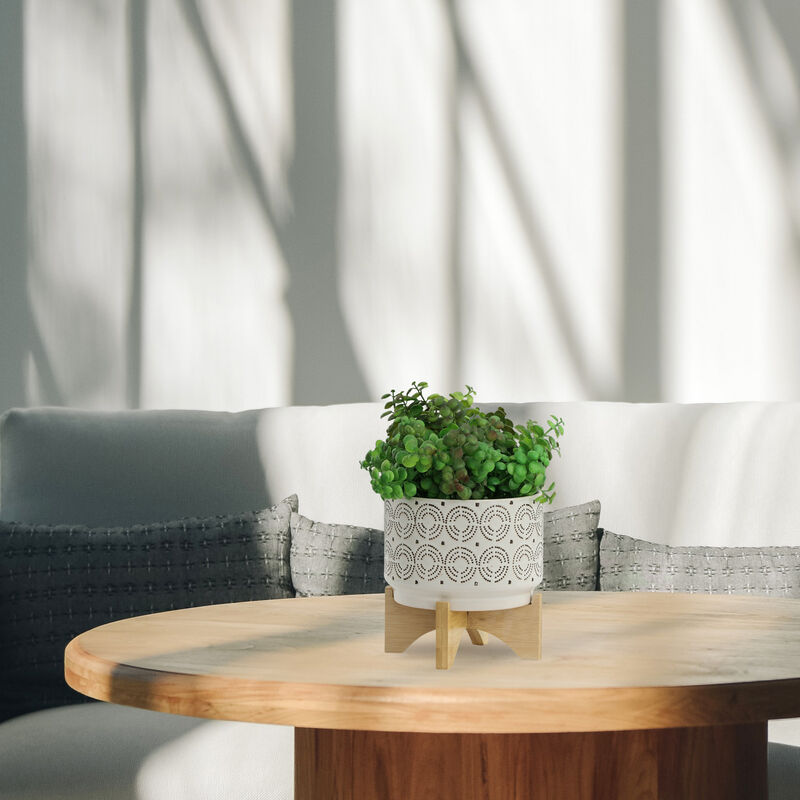 Cer 7" Swirl Planter On Stand