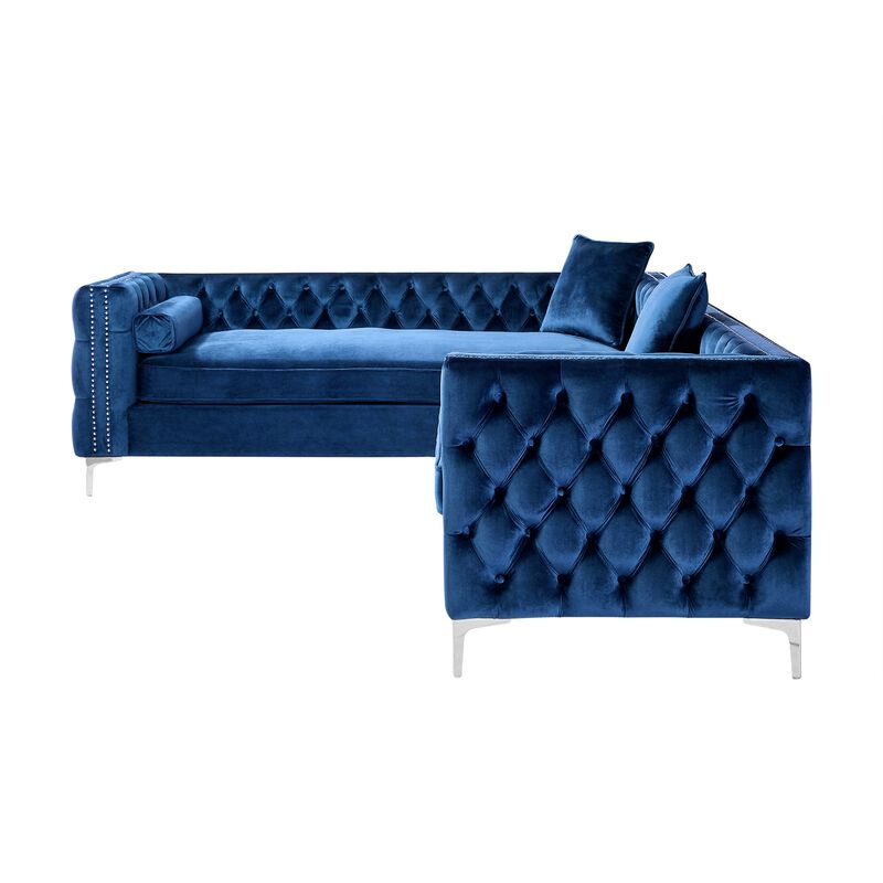 Inspired Home Clarinda Velvet Left Facing Corner Sectional Sofa