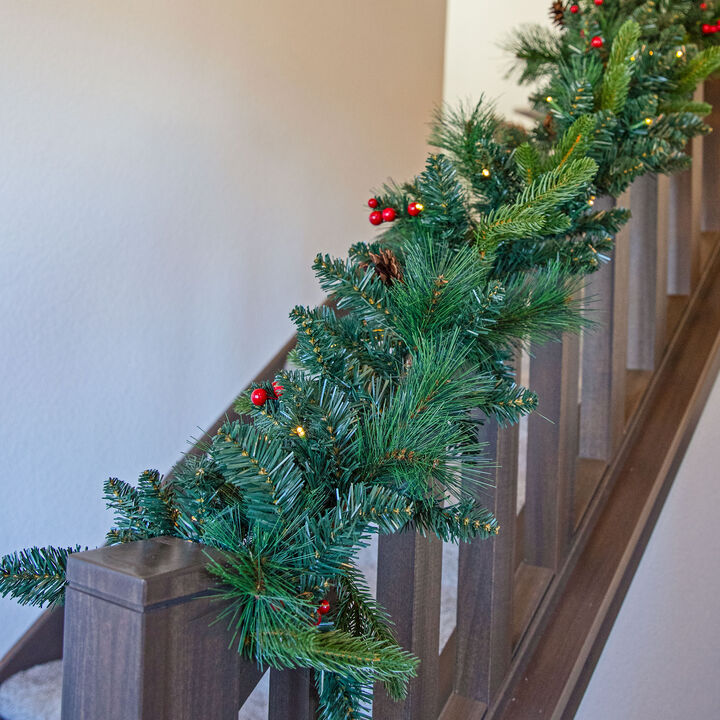 Sunnydaze Holiday Glimmer 9' Pre-Lit PVC Garland - Traditional
