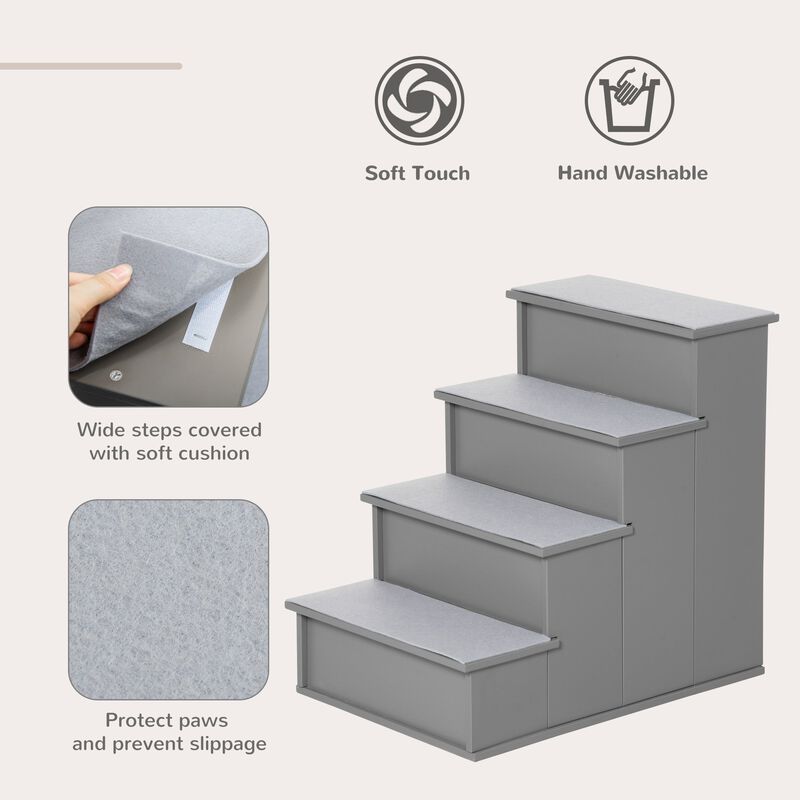 Grey Pet Accessibility: Small Dog Steps with Cushioned Cover for Couch