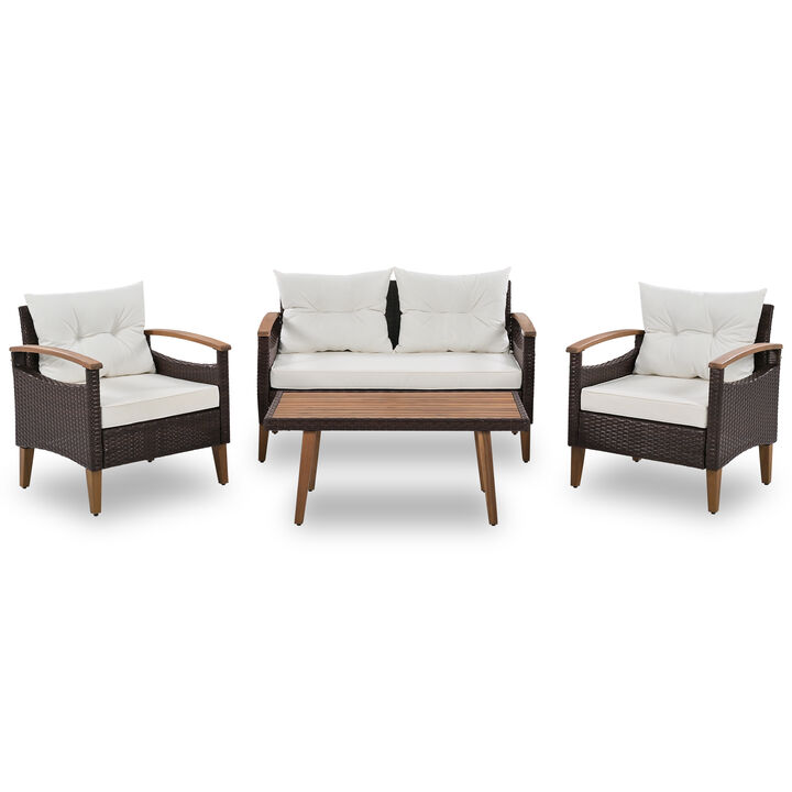 Merax 4-Piece Garden Furniture, Patio Seating Set, PE Rattan Outdoor Sofa Set