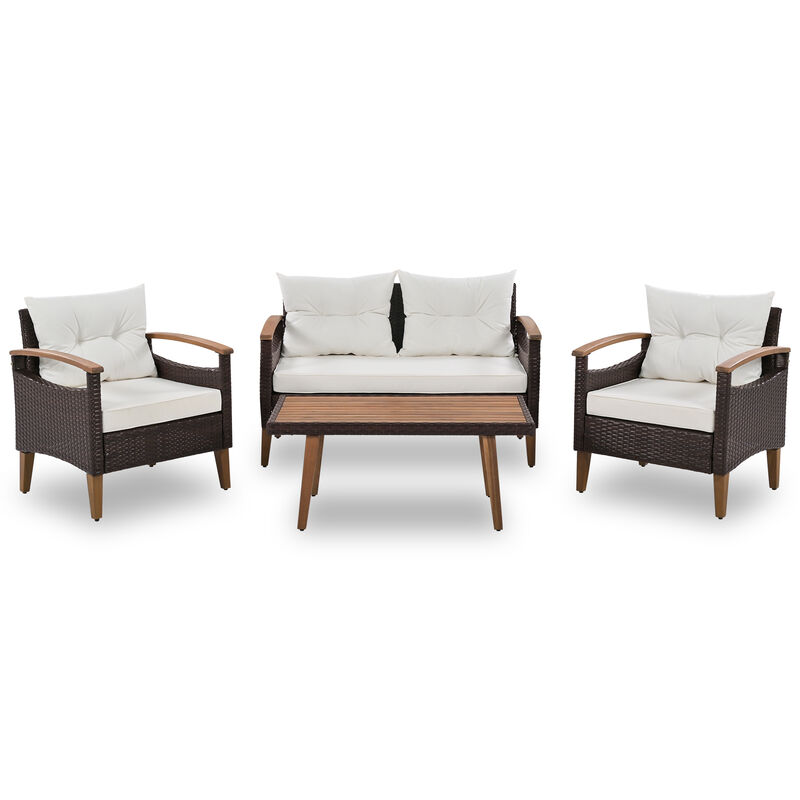 Merax 4-Piece Garden Furniture, Patio Seating Set, PE Rattan Outdoor Sofa Set