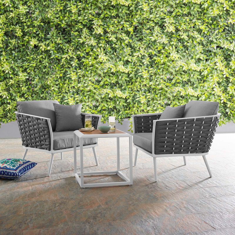 Stance 3 Piece Outdoor Patio Aluminum Sectional Sofa Set - White Gray