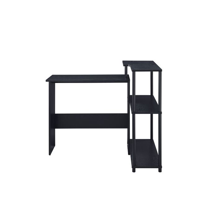 Writing Desk with L Shaped Design and 3 Tier Wooden Shelves, Black-Benzara
