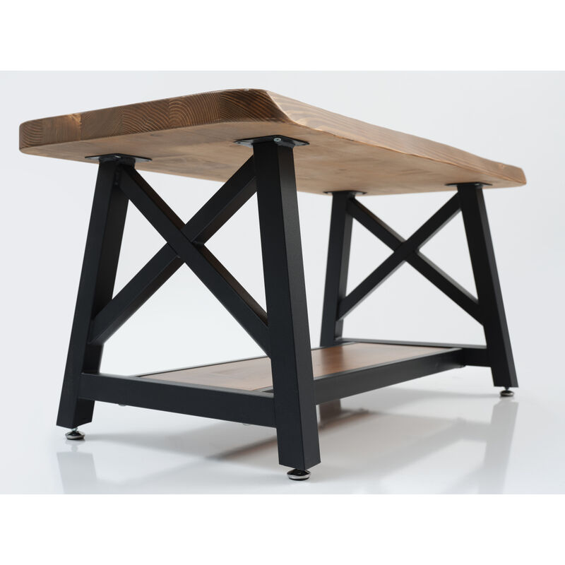 Furnish Home Store Berlin 39" Solid Wood Rustic Coffee Cocktail Table For Living Rooms With Shelf