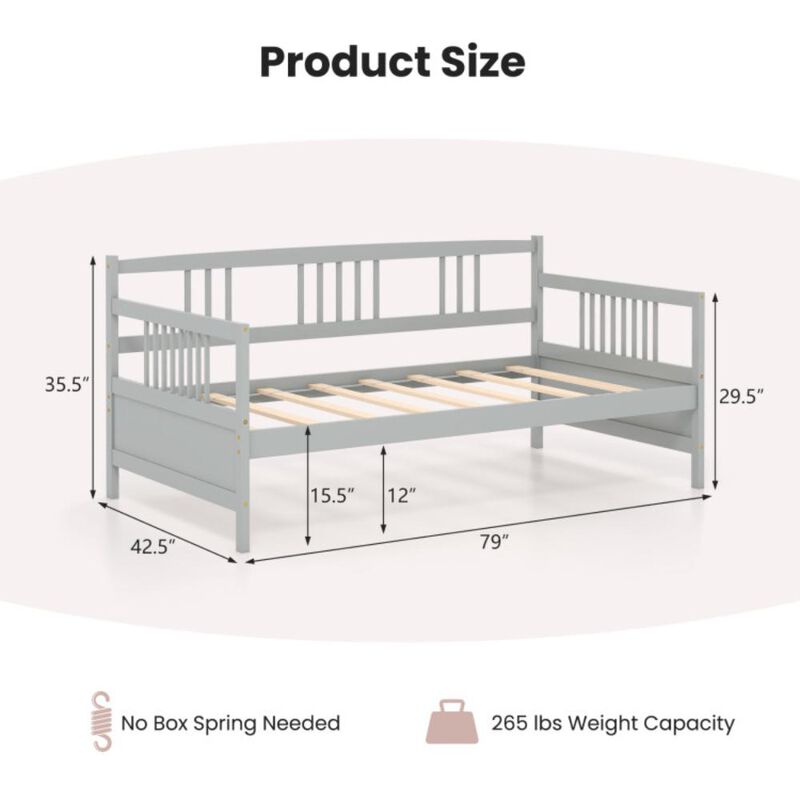 Hivvago Twin Size Wooden Slats Daybed Bed with Rails