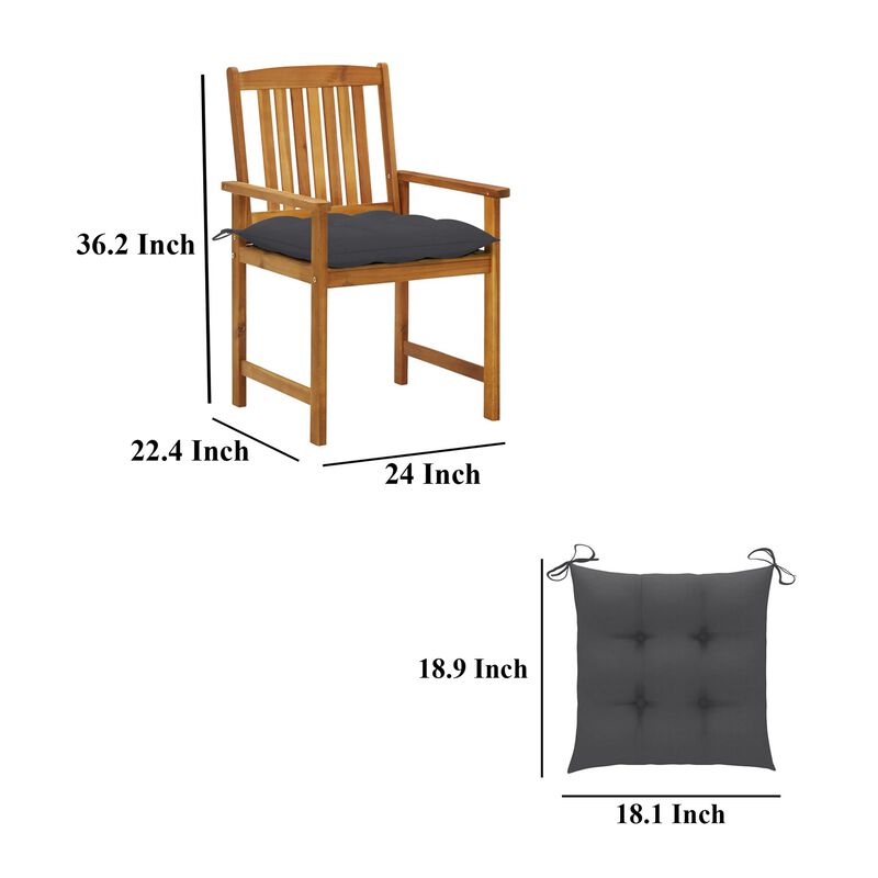 Blaire Outdoor Chair Set of 2, Charcoal Gray Fabric, Brown Acacia Wood - Benzara