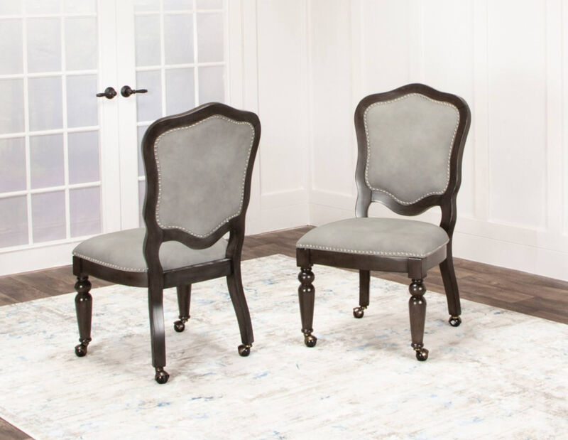 Vegas Light Gray and Dark Gray Nailheads and Casters Side Chair (Set of 2)
