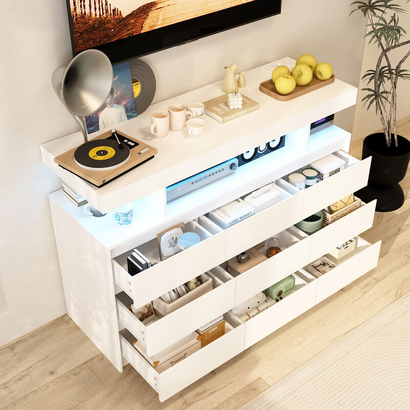 FUFU&GAGA White TV Stand with Drawers and Open Shelving, (47.2" W x 15.7" D x 32.3" H),White