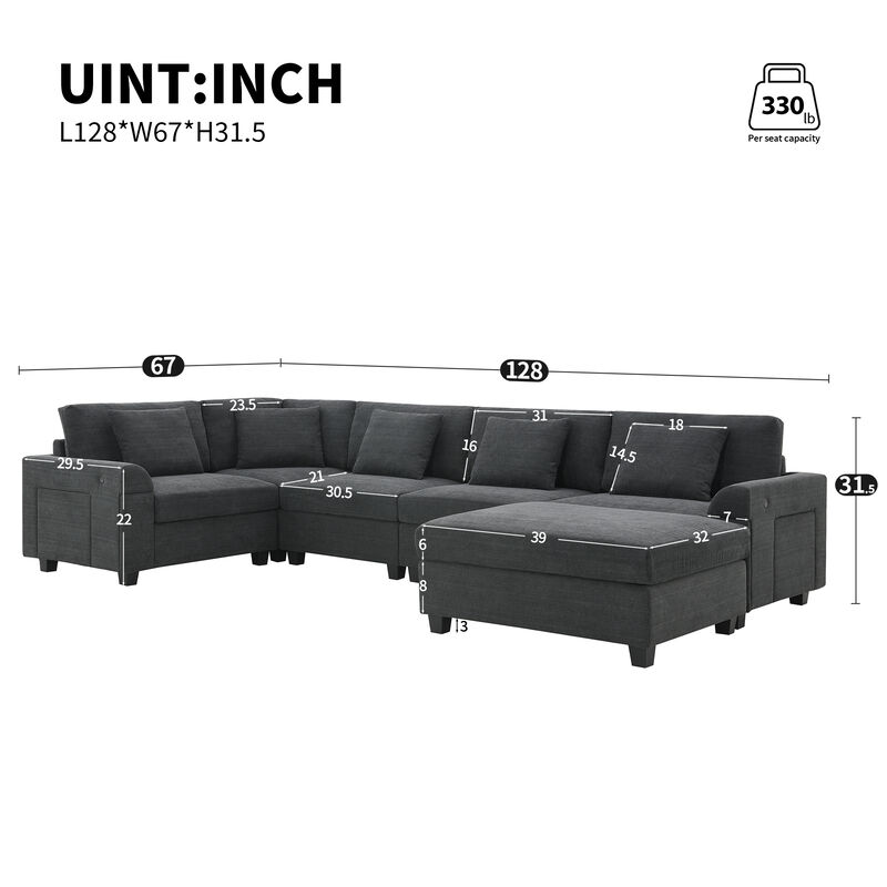Merax U Shaped Chenille Sectional Sofa with Cup Holders