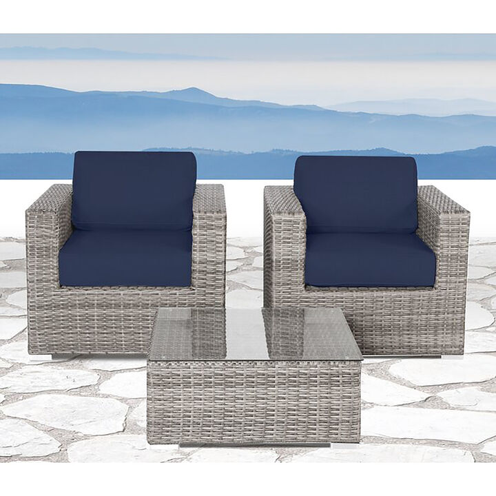 Living Source International Rattan Wicker Fully Assembled 2 - Person Seating Group with Cushions (Navy Blue)