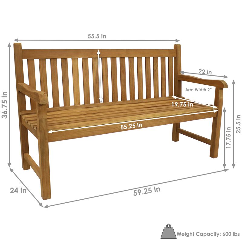 Sunnydaze 2-Person Mission Style Solid Teak Wood Outdoor Garden Bench