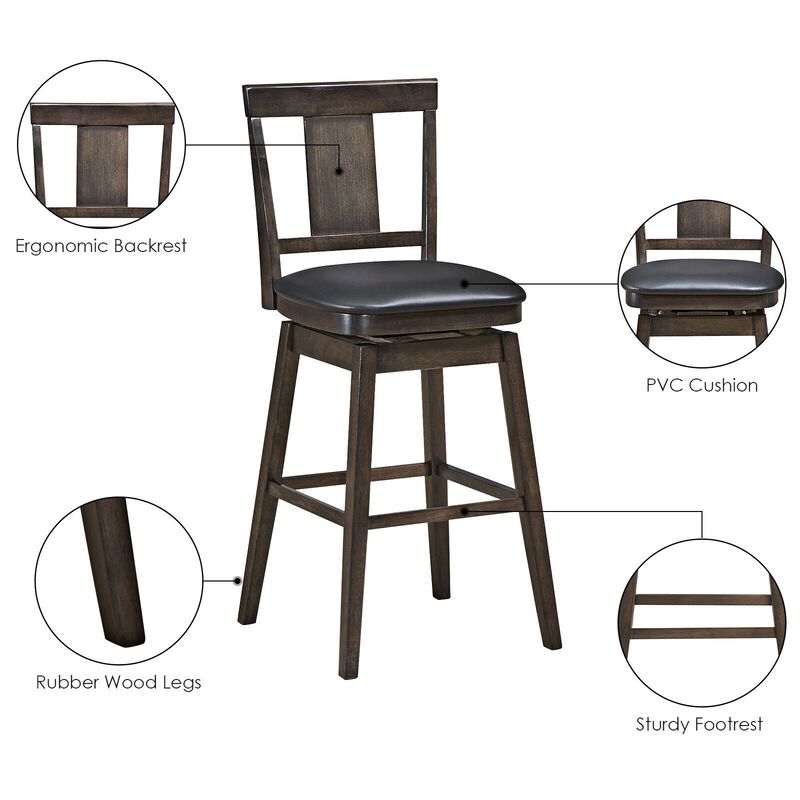 29 Inch 360 Degree Swivel Classic Wooden Counter Height Bar Stool