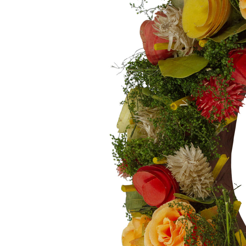 12" Wooden and Dried Floral with Moss and Twigs Spring Wreath - Unlit